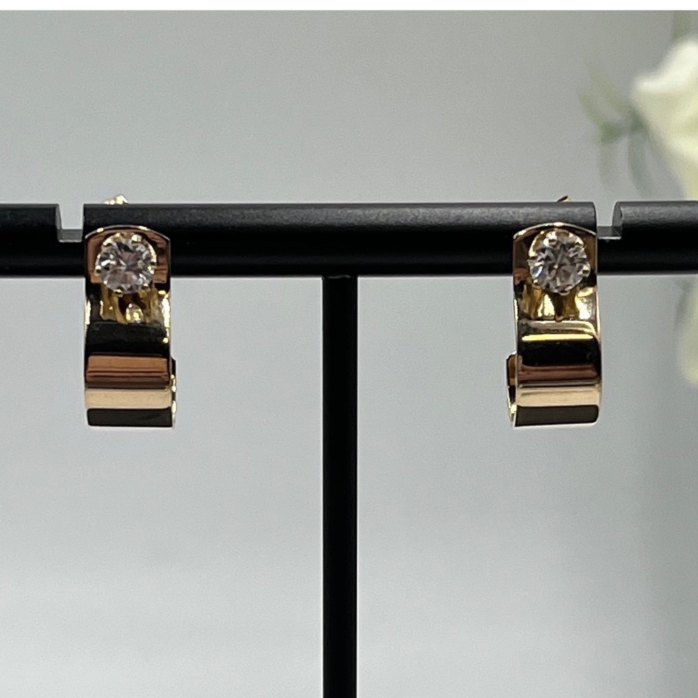 14K Yellow Gold Half Hoop Jackets 5mm Near Colorless Diamond Solitaire Earrings